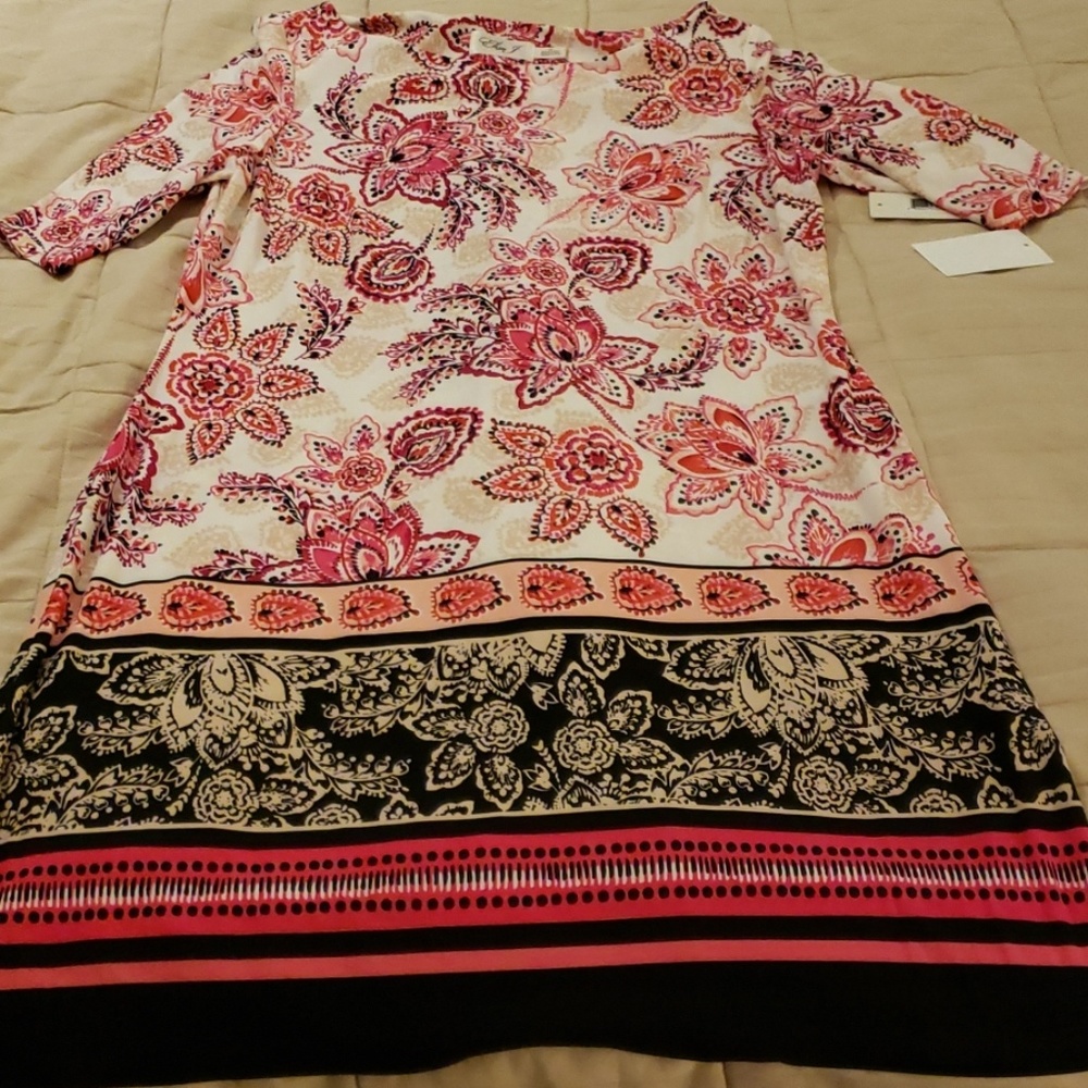 Eliza J Pink Floral Border-Print Dress